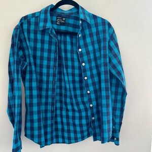 American Eagle Outfitters Teal and Navy Checkered Shirt
